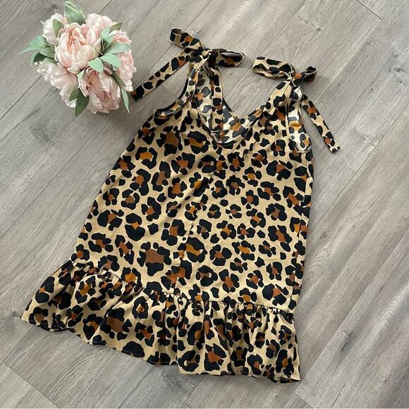 New Judith March Leopard Print Tie Bow Strap Dress - Picture 3 of 5